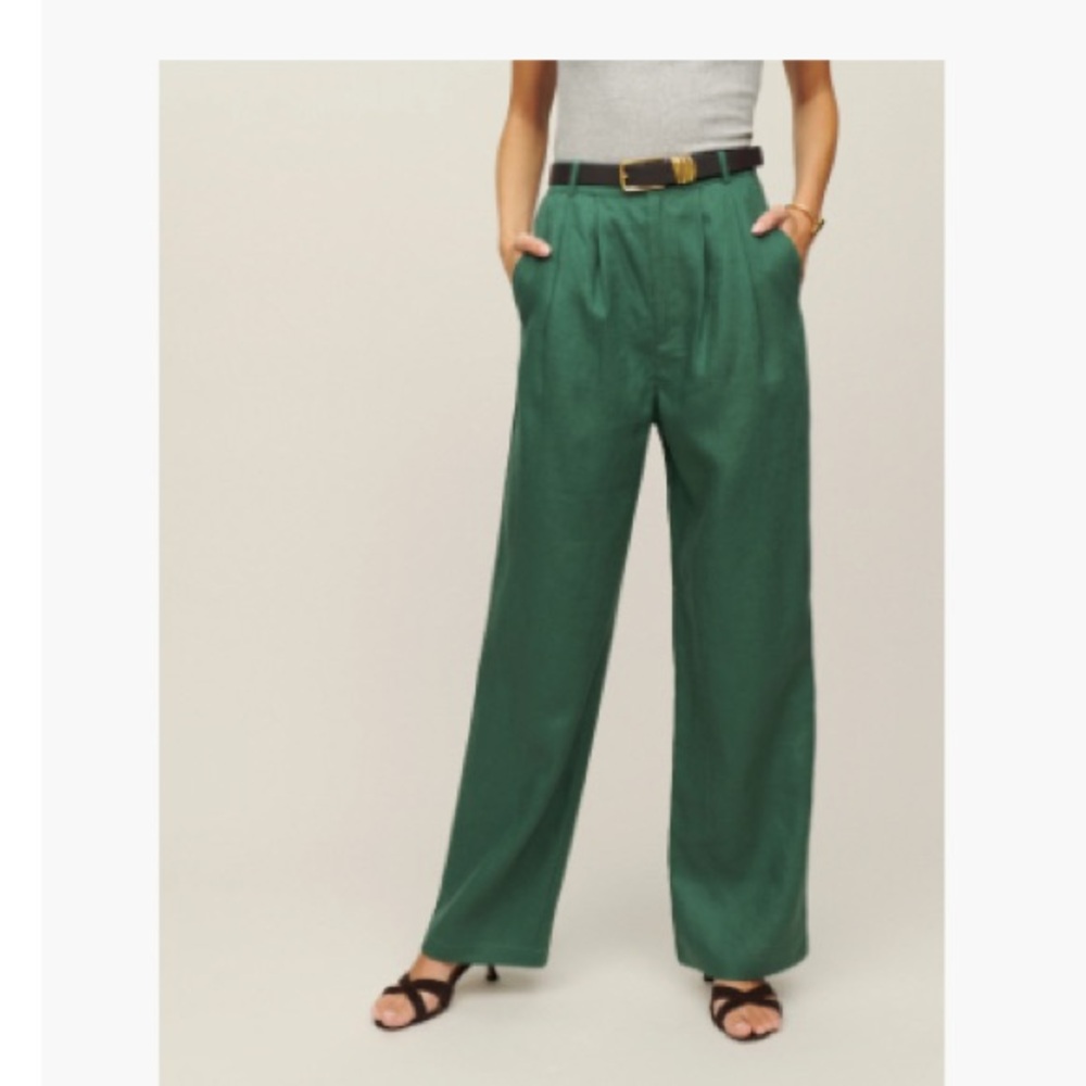Reformation Green Linen Vesta pants